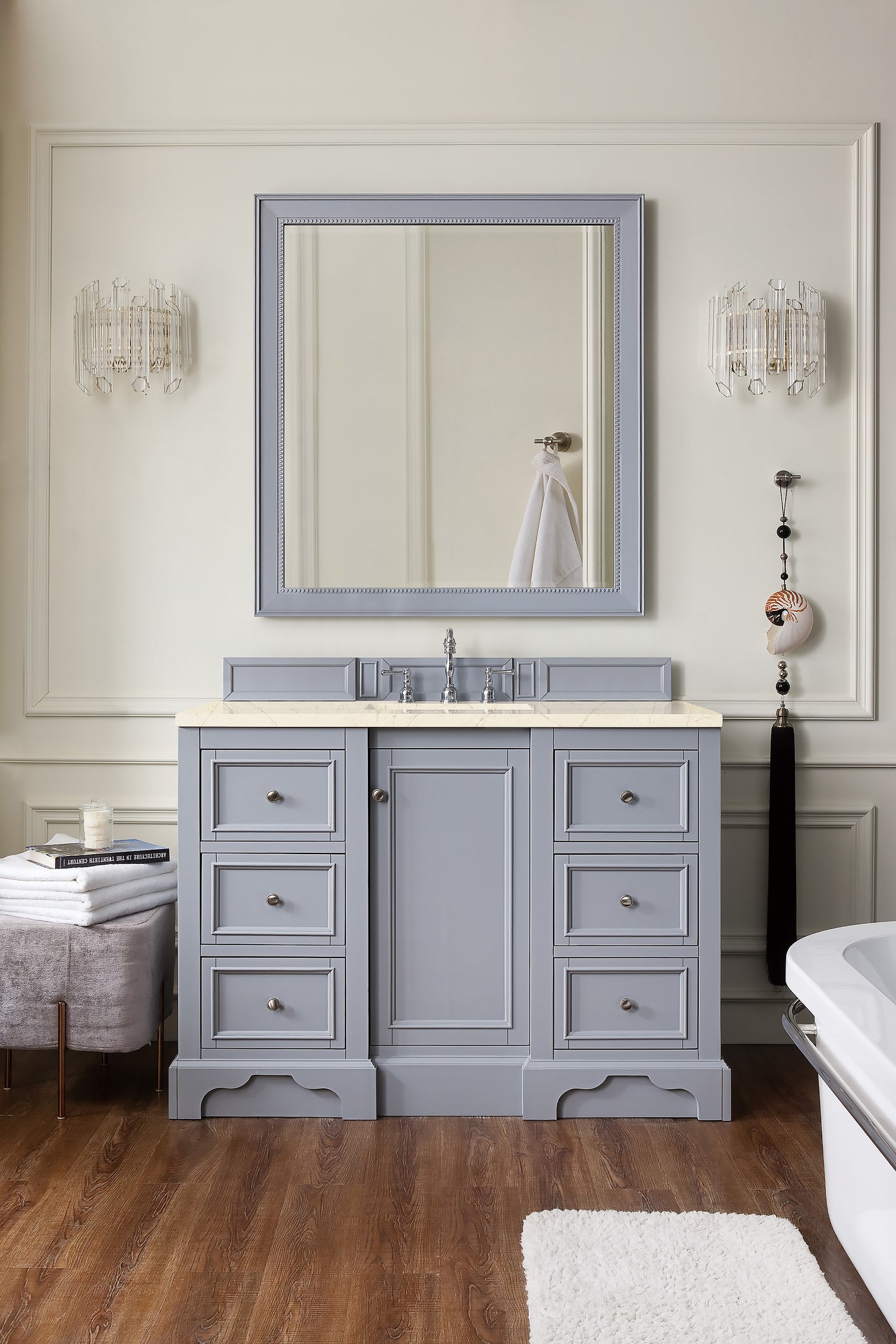De Soto 48" Single Vanity, Silver Gray w/ 3 CM Eternal Marfil Quartz Top James Martin Vanities