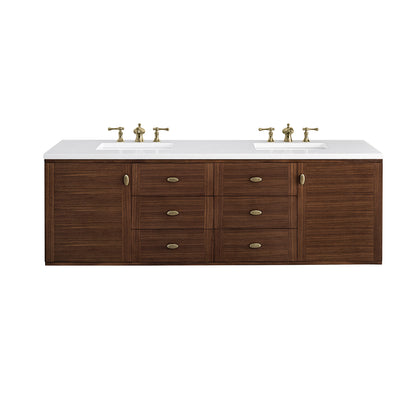 Amberly 72" Double Vanity, Mid-Century Walnut w/ 3CM White Zeus Top James Martin Vanities
