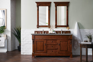 Brookfield 60" Double Vanity, Warm Cherry w/ 3 CM Grey Expo Quartz Top James Martin Vanities