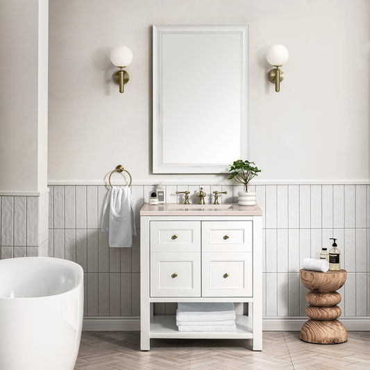 Breckenridge 30" Single Vanity, Bright White w/ 3CM Eternal Marfil Top James Martin Vanities