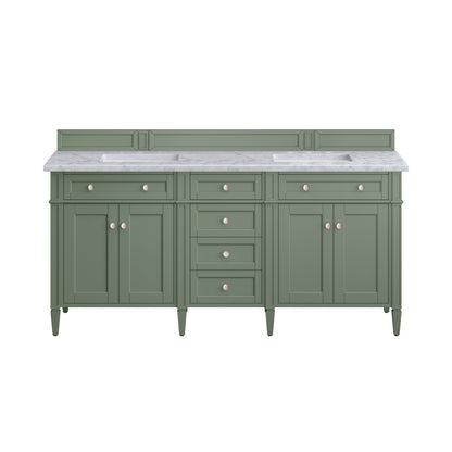 Brittany 72" Double Vanity, Smokey Celadon w/ 3CM Carrara Marble Top James Martin Vanities