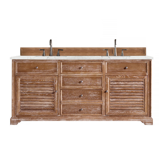 Savannah 72" Double Vanity Cabinet, Driftwood, w/ 3 CM Eternal Jasmine Pearl Quartz Top James Martin Vanities