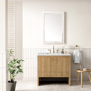 Hudson 36" Single Vanity, Light Natural Oak w/ 3CM Eternal Jasmine Pearl Top James Martin Vanities
