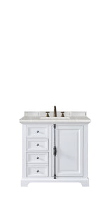 Providence 36" Single Vanity Cabinet, Bright White, w/ 3 CM Eternal Serena Quartz Top James Martin