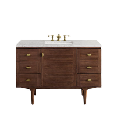 Amberly 48" Single Vanity, Mid-Century Walnut w/ 3CM Eternal Jasmine Pearl Top James Martin Vanities