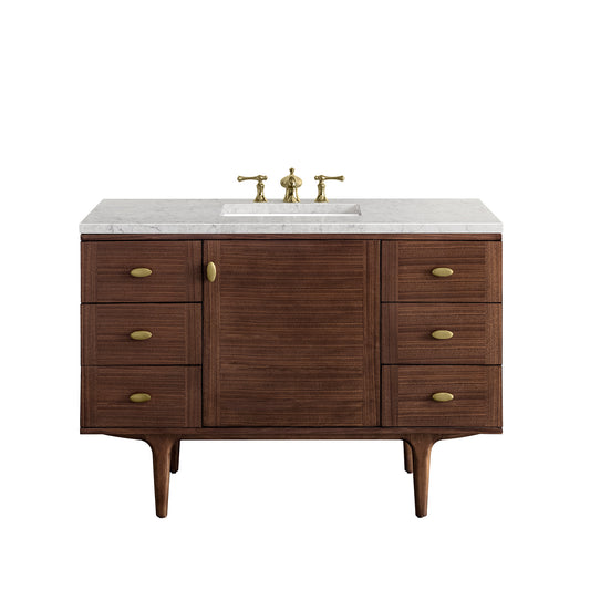 Amberly 48" Single Vanity, Mid-Century Walnut w/ 3CM Eternal Jasmine Pearl Top James Martin Vanities