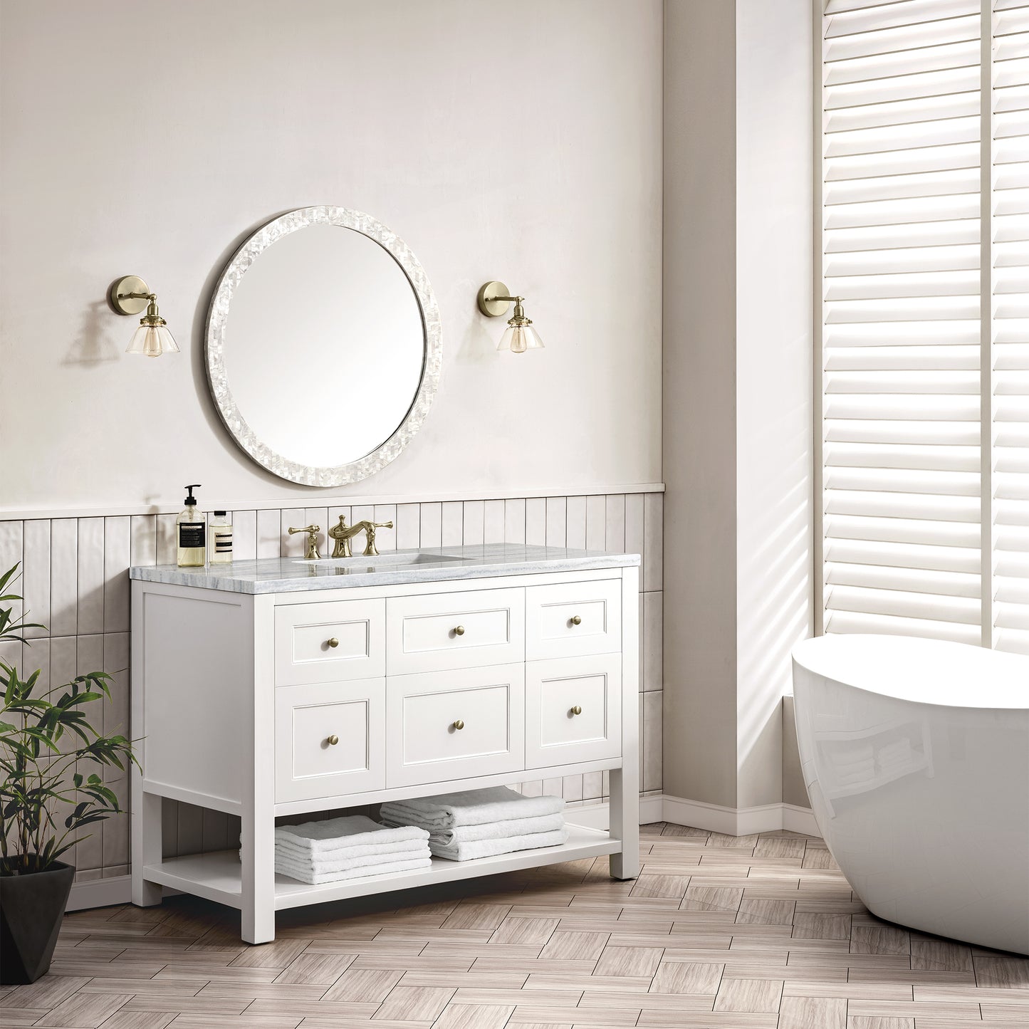 Breckenridge 48" Single Vanity, Bright White w/ 3CM Arctic Fall Top James Martin Vanities