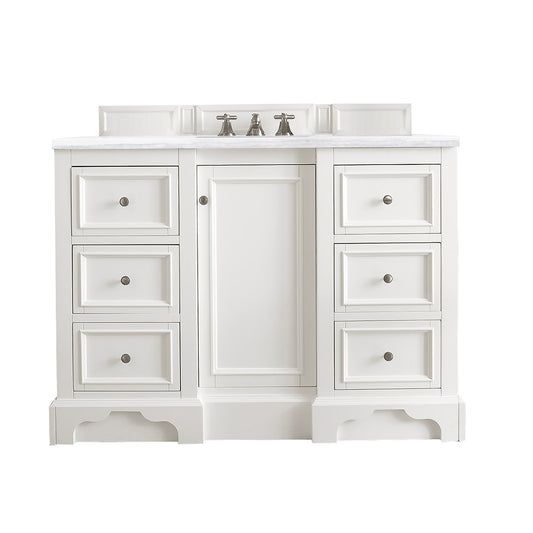 De Soto 48" Single Vanity, Bright White w/ 3 CM Arctic Fall Solid Surface Top James Martin Vanities