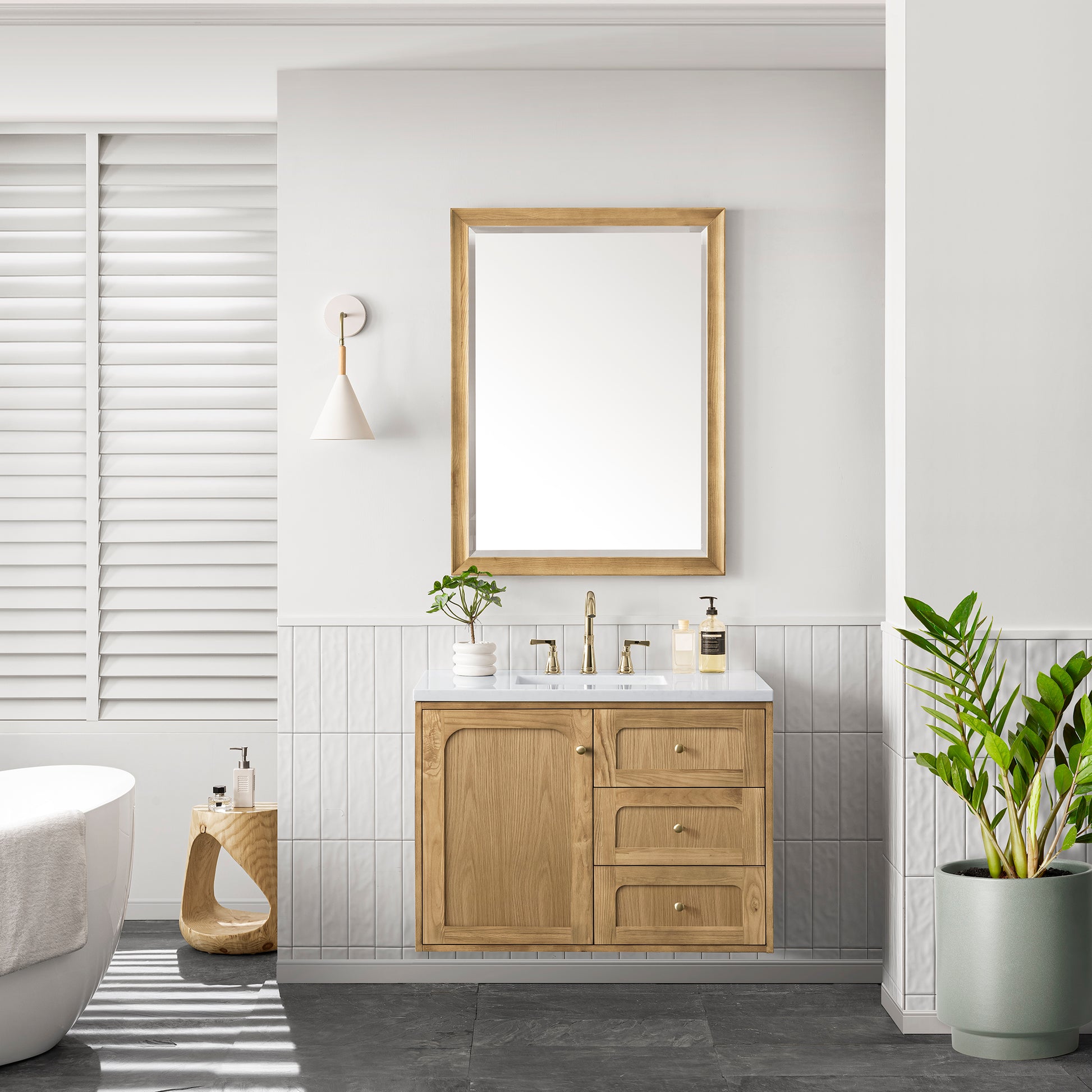 Bathroom Vanities Outlet Atlanta Renovate for LessLaurent 36" Single Vanity, Light Natural Oak w/ 3CM White Zeus Top