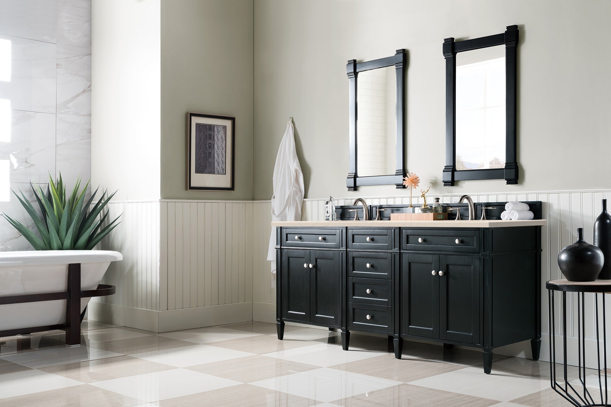Brittany 72" Black Onyx Double Vanity w/ 3 CM Eternal Marfil Quartz Top James Martin Vanities