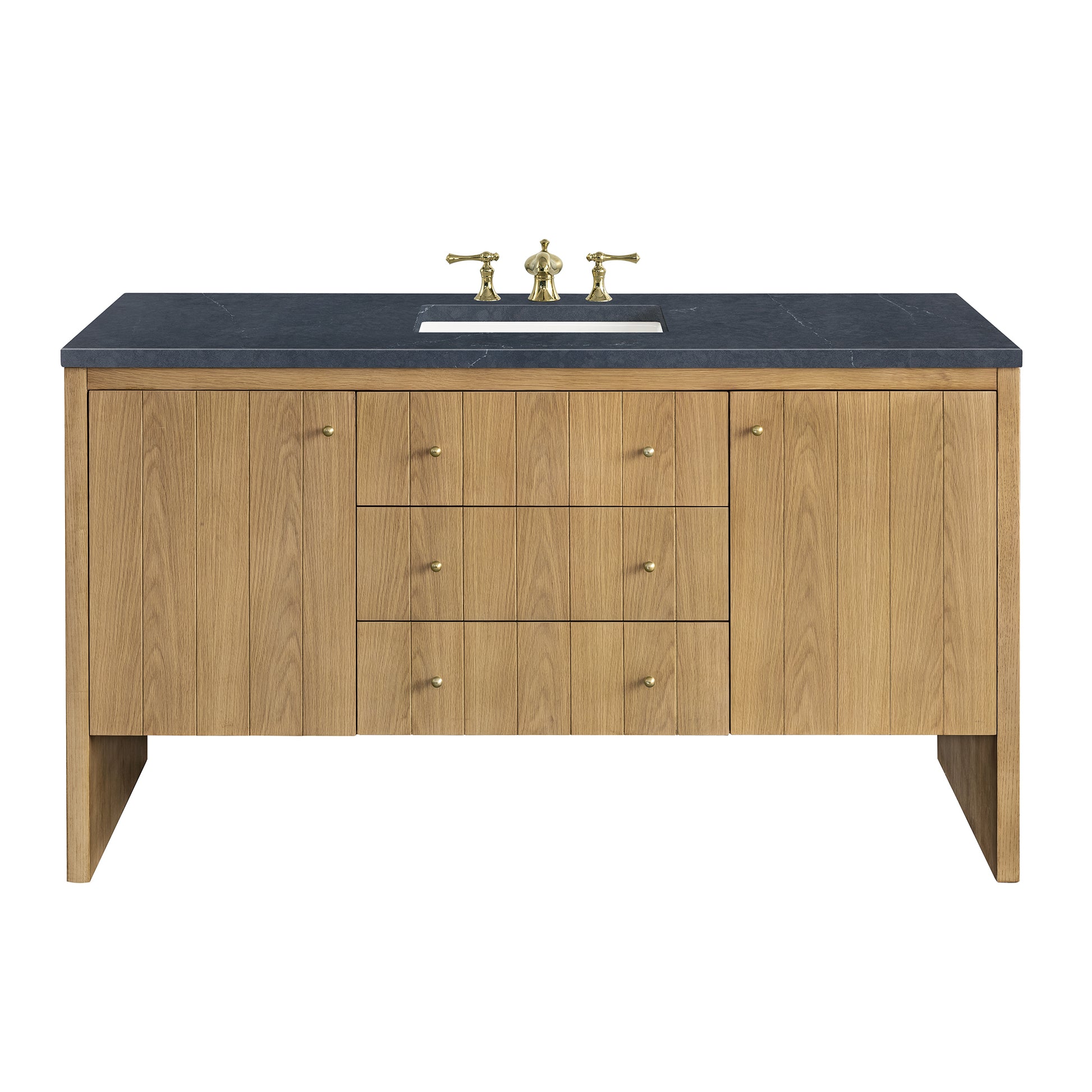 Hudson 60" Single Vanity, Light Natural Oak w/ 3CM Charcoal Soapstone Top James Martin Vanities