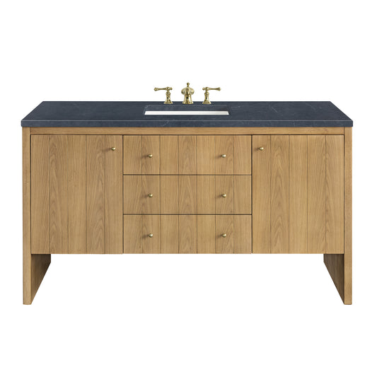 Hudson 60" Single Vanity, Light Natural Oak w/ 3CM Charcoal Soapstone Top James Martin Vanities