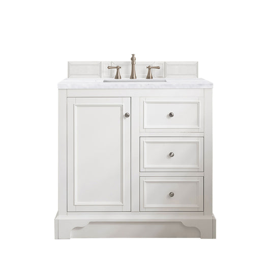 De Soto 36" Single Vanity, Bright White w/ 3 CM Arctic Fall Solid Surface Top James Martin Vanities
