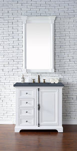 Providence 36" Single Vanity Cabinet, Bright White, w/ 3 CM Charcoal Soapstone Quartz Top James Martin