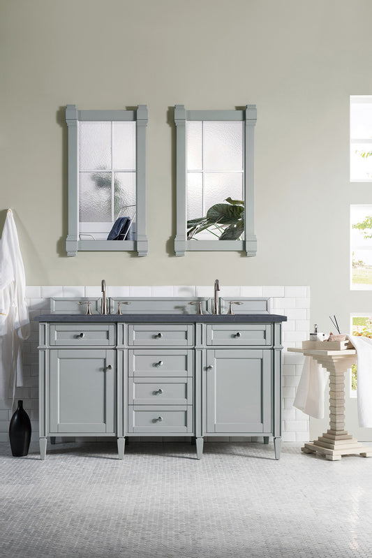 Brittany 60" Urban Gray Double Vanity w/ 3 CM Charcoal Soapstone Quartz Top James Martin Vanities