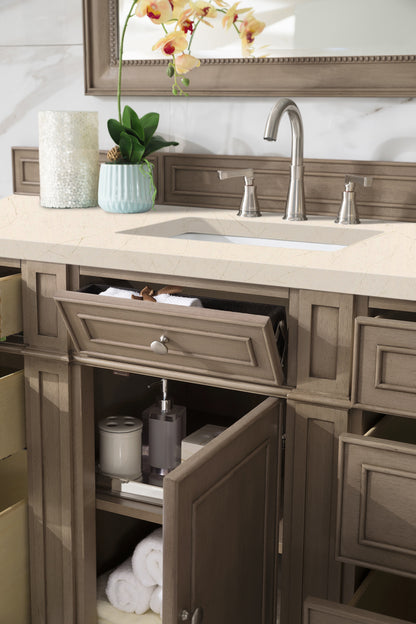Bristol 60" Single Vanity, Whitewashed Walnut, w/ 3 CM Eternal Marfil Quartz Top James Martin Vanities