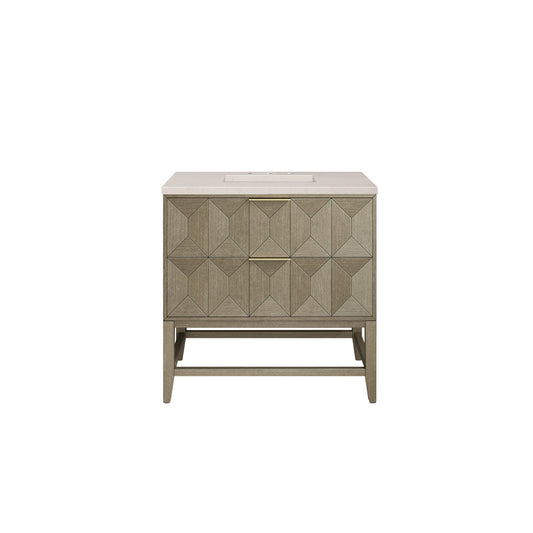 Emmeline 36" Single Vanity, Pebble Oak w/ 3CM Eternal Marfil Top James Martin Vanities
