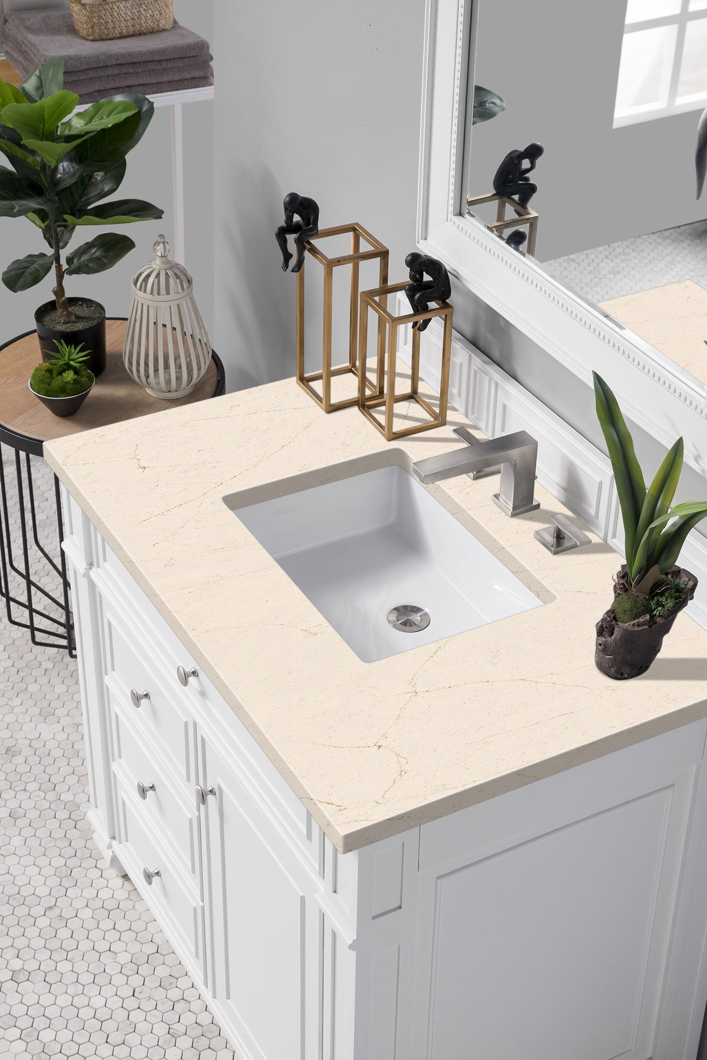 Bristol 36" Single Vanity, Bright White, w/ 3 CM Eternal Marfil Quartz Top James Martin Vanities