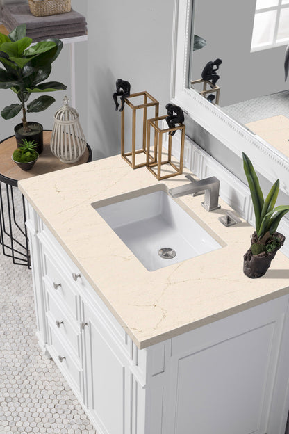 Bristol 36" Single Vanity, Bright White, w/ 3 CM Eternal Marfil Quartz Top James Martin Vanities