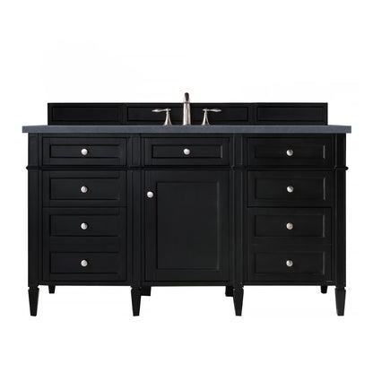 Brittany 60" Single Vanity, Black Onyx, w/ 3 CM Charcoal Soapstone Quartz Top James Martin Vanities