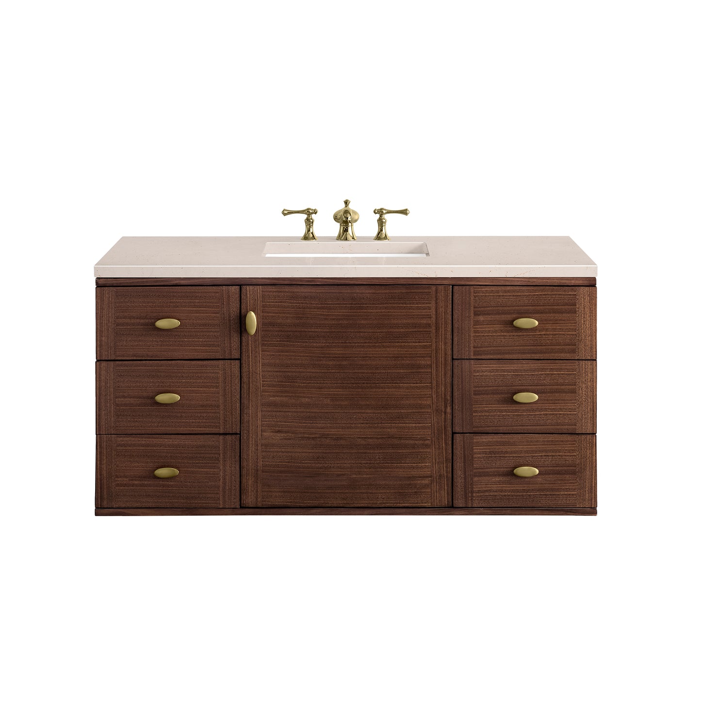Amberly 48" Single Vanity, Mid-Century Walnut w/ 3CM Eternal Marfil Top James Martin Vanities