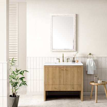 Hudson 36" Single Vanity, Light Natural Oak w/ 3CM White Zeus Top James Martin Vanities