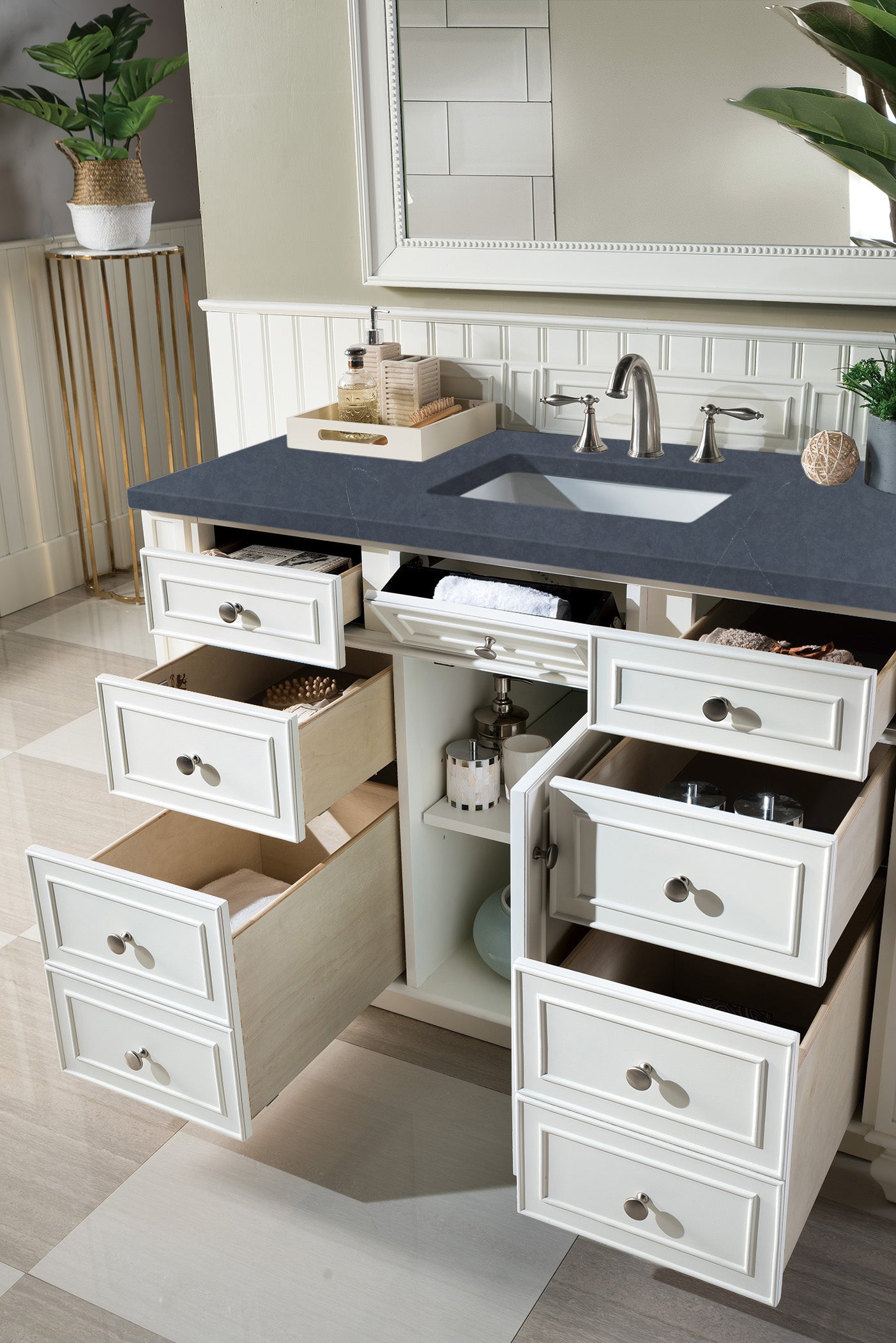 Bathroom Vanities Outlet Atlanta Renovate for LessBristol 48" Single Vanity, Bright White, w/ 3 CM Charcoal Soapstone Quartz Top