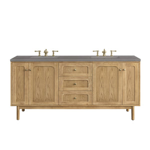 Laurent 72" Double Vanity, Light Natural Oak w/ 3CM Grey Expo Top James Martin Vanities