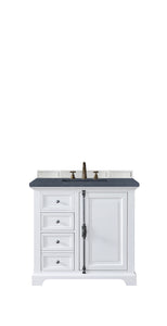 Providence 36" Single Vanity Cabinet, Bright White, w/ 3 CM Charcoal Soapstone Quartz Top James Martin