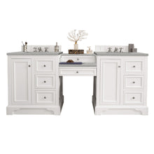 Load image into Gallery viewer, De Soto 82&quot; Double Vanity Set, Bright White w/ Makeup Table, 3 CM Eternal Serena Quartz Top James Martin