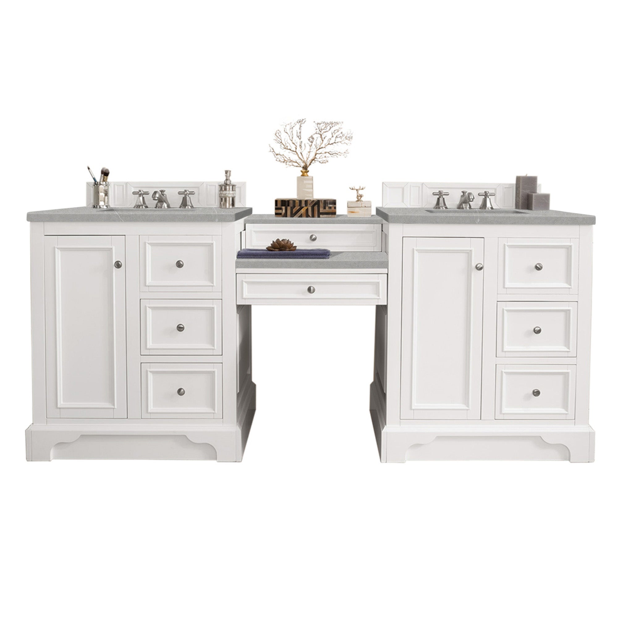 82 de Soto Silver Gray Double Sink Bathroom Vanity with Makeup Counter, Silver Gray