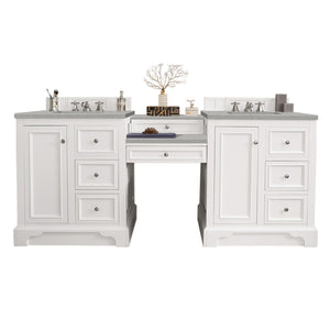 De Soto 82" Double Vanity Set, Bright White w/ Makeup Table, 3 CM Eternal Serena Quartz Top James Martin