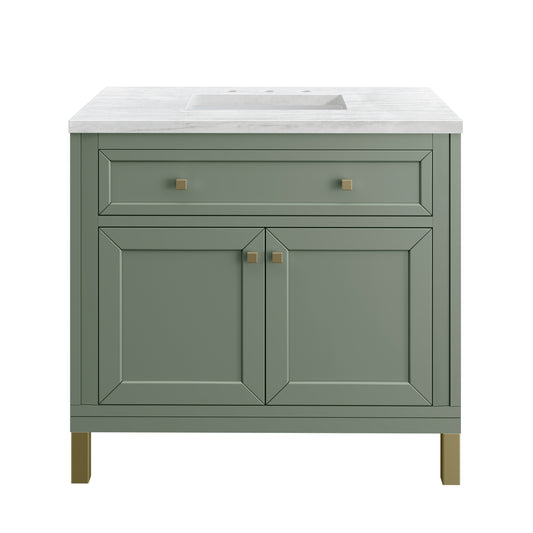 Chicago 36" Single Vanity, Smokey Celadon w/ 3CM Arctic Fall Top James Martin Vanities