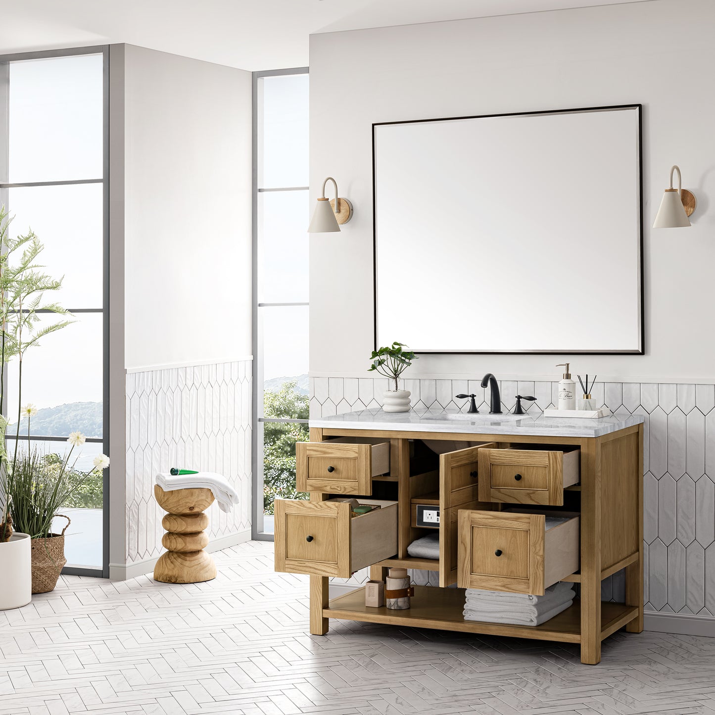Breckenridge 48" Single Vanity, Light Natural Oak w/ 3CM Arctic Fall Top James Martin Vanities