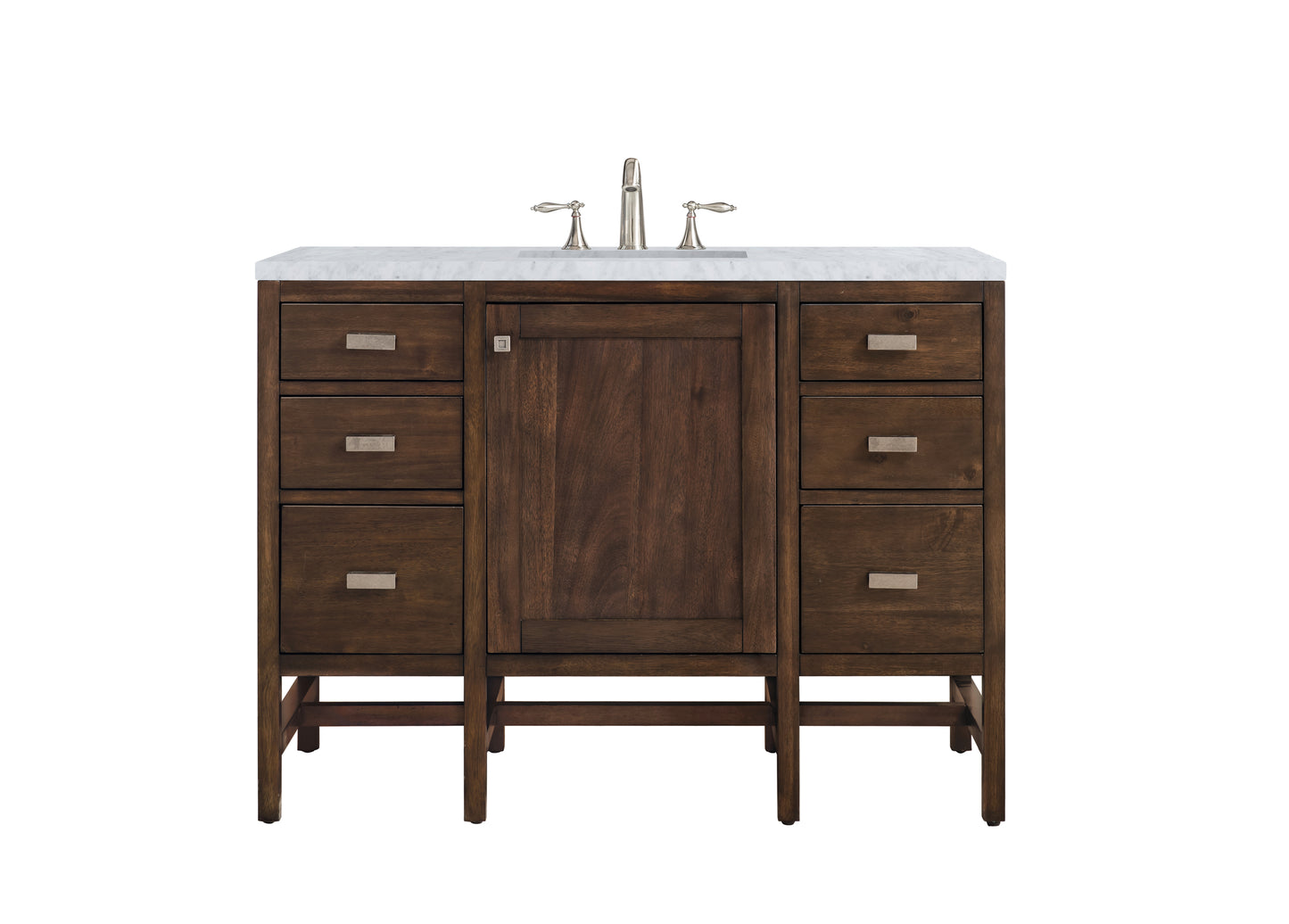 Addison 48" Single Vanity Cabinet, Mid Century Acacia, w/ 3 CM Carrara White Top James Martin Vanities
