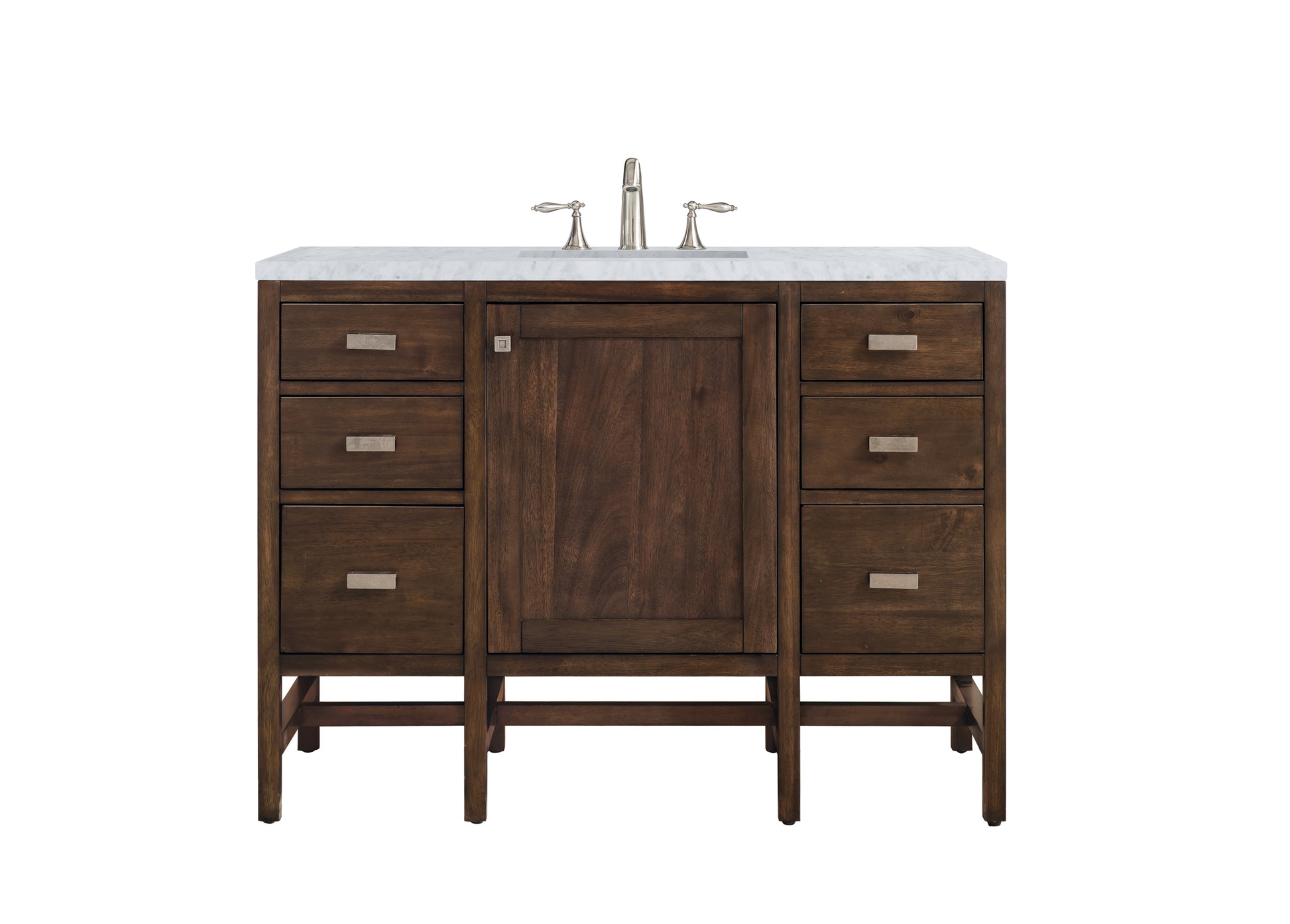 Addison 48" Single Vanity Cabinet, Mid Century Acacia, w/ 3 CM Carrara White Top James Martin Vanities