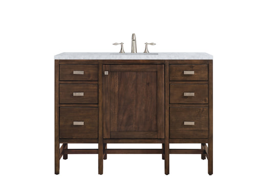 Addison 48" Single Vanity Cabinet, Mid Century Acacia, w/ 3 CM Carrara White Top James Martin Vanities