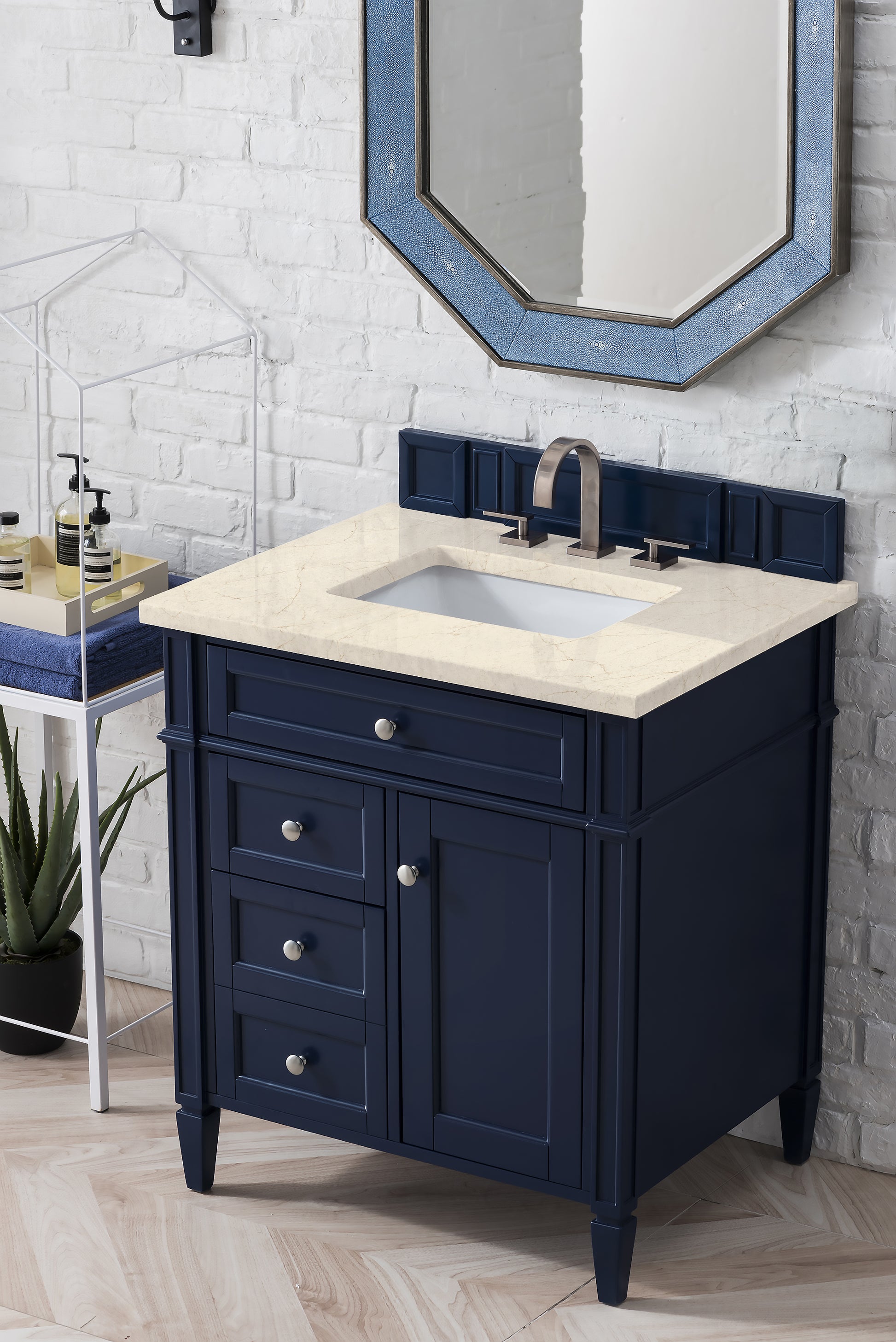 Brittany 30" Single Vanity, Victory Blue w/ 3 CM Eternal Marfil Quartz Top James Martin Vanities