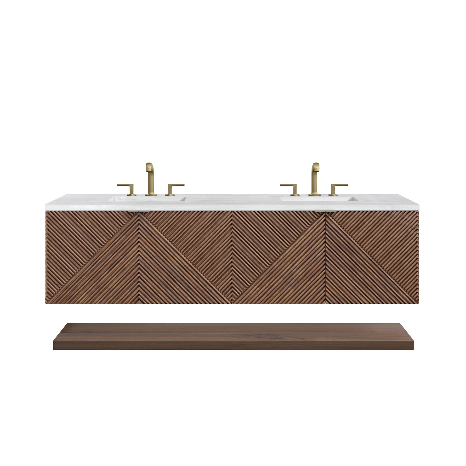 Marcello 72" Double Vanity, Chestnut w/ 3CM Arctic Fall Top James Martin Vanities