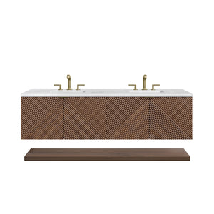 Marcello 72" Double Vanity, Chestnut w/ 3CM Arctic Fall Top James Martin Vanities