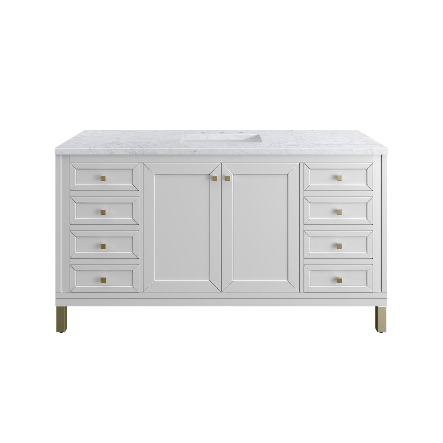 Chicago 60" Single Vanity, Glossy White w/ 3CM Carrara Marble Top James Martin Vanities
