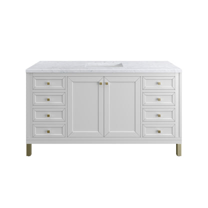 Chicago 60" Single Vanity, Glossy White w/ 3CM Carrara Marble Top James Martin Vanities