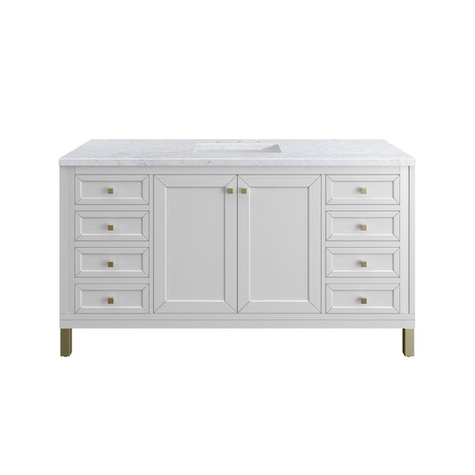 Chicago 60" Single Vanity, Glossy White w/ 3CM Carrara Marble Top James Martin Vanities