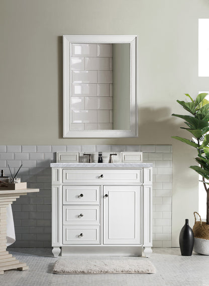 Bristol 36" Single Vanity, Bright White, w/ 3 CM Carrara Marble Top James Martin Vanities