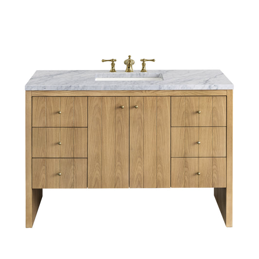 Hudson 48" Single Vanity, Light Natural Oak w/ 3CM Carrara Marble Top James Martin Vanities