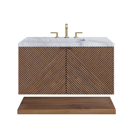 Marcello 36" Single Vanity, Chestnut w/ 3CM Carrara Marble Top James Martin Vanities