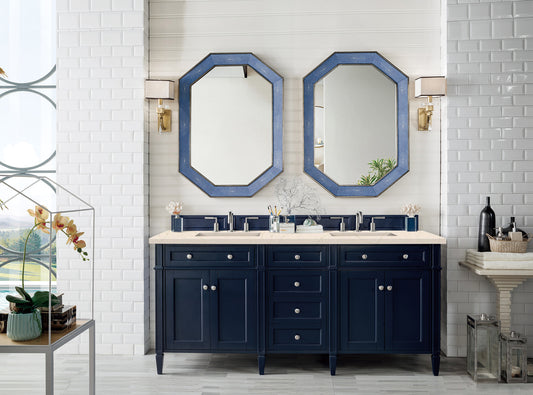 Brittany 72" Victory Blue Double Vanity w/ 3 CM Eternal Marfil Quartz Top James Martin Vanities