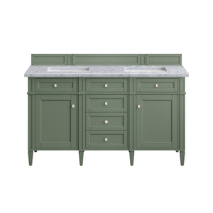 Brittany 60" Double Vanity, Smokey Celadon w/ 3CM Carrara Marble Top James Martin Vanities