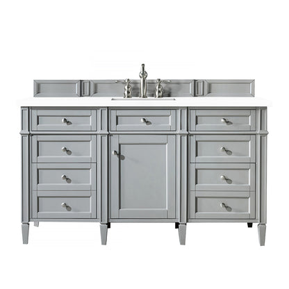 Brittany 60" Urban Gray Single Vanity w/ 3 CM White Zeus Quartz Top James Martin Vanities