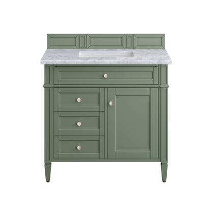 Brittany 36" Single Vanity, Smokey Celadon w/ 3CM Carrara Marble Top James Martin Vanities